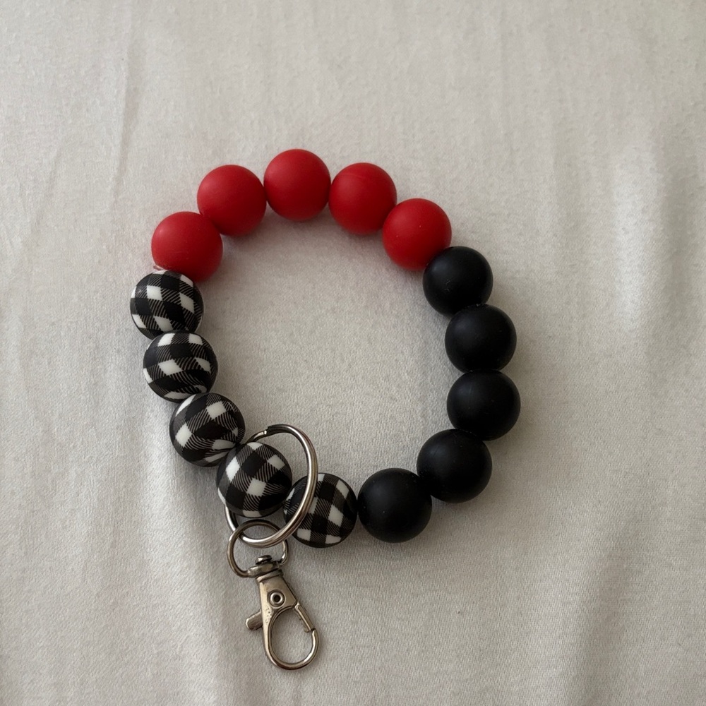 Red and Black Beaded Keychain Bracelet